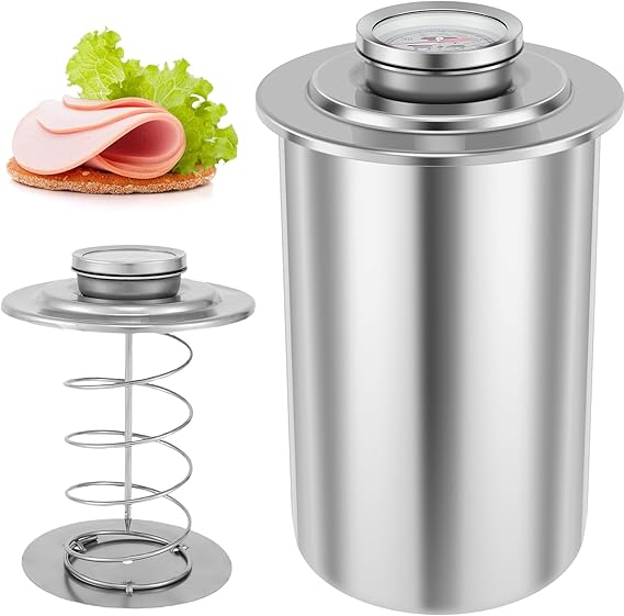 Ham Meat Press Maker with Thermometer, Food Grade Stainless Steel Deli Meat Maker Machine for Healthy Homemade Cold Cuts, Sandwich Meat & Lunchmeat, Gourmet DIY Cooking Tool for Summer Picnic