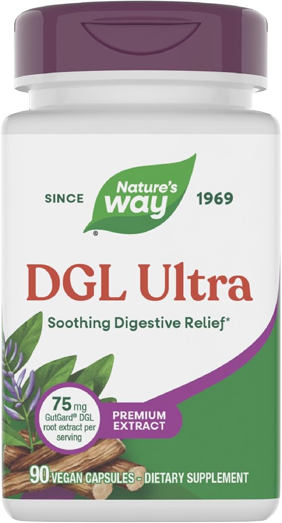 Nature's Way DGL Ultra Premium Extract - DGL Supplement - 75mg per Serving - Soothing Digestive Relief* - Vegan, Gluten-Free & Dairy-Free - 90 Count (90 Servings)