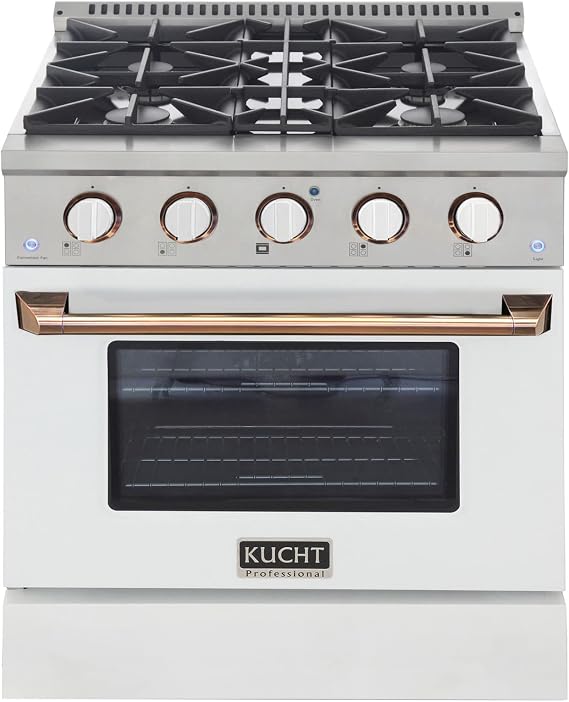 Kucht KDF302-W-GOLD Dual Fuel Range, White & Gold