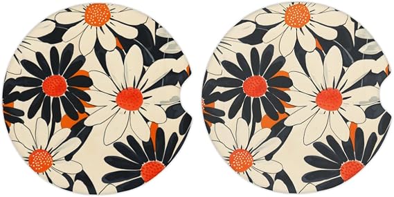 Cup Holder Coasters (2 Pack), Cork Base, Universal, Funny Aesthetic Car & Home Accessories, Table Coasters (Flower Orange)