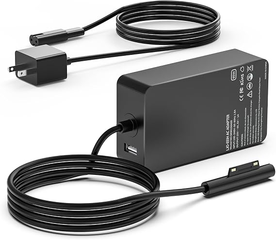 Surface Pro Charger 65W, Surface Charger Compatible with Microsoft Surface Pro 11, 10, 9, 8, 7+, 7, 6, 5, 4, 3, X, Windows Surface Laptop 6, 5, 4, 3, 2, 1, Surface Go Tablet, Surface Book 3, 2, 1