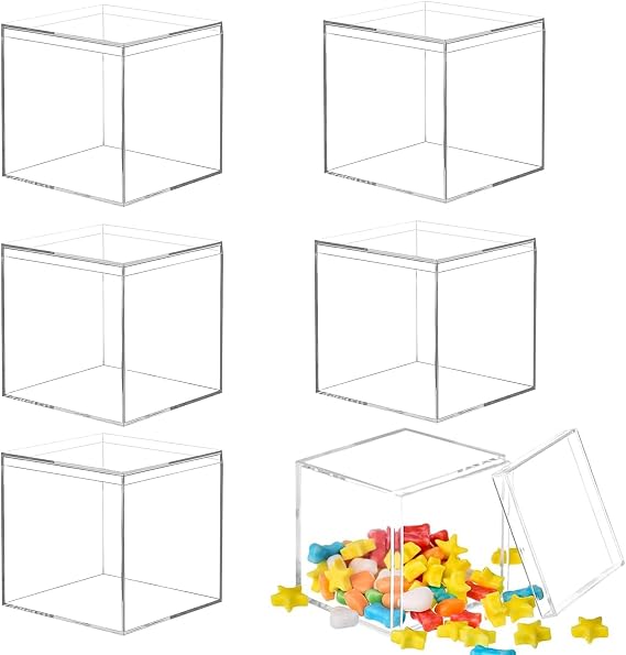 6 Pcs Acrylic Display Box with Lid, 10X10X10 cm Clear Plastic Storage Cube Boxes Acrylic Gift Decorative Box Square Display Container for Storage Candy