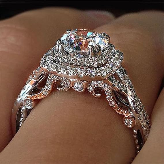 925 Sterling Silver Shiny Full Diamond Gemstone Ring Cubic Zirconia Rings CZ Diamond Multi Row Ring Eternity Engagement Wedding Band Ring for Women (US Code 6)