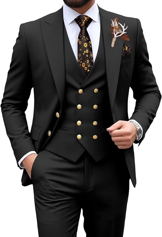 Suits for Men Slim Fit 3 Piece Double Breasted Suit Men Formal Tuxedo Set Casual Wedding Prom Groom Suits
