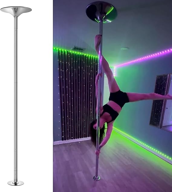 Dance Pole Stripper Pole Full Kit, Removable Spinning Steel Pole for Home for Exercise Club Party, Max Load 440 LB(3.7M-3.8M/12.2ft-12.5ft)