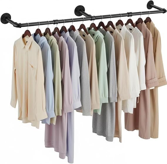 Wall Mounted Clothes Rail,Industrial Clothes Rail Wall Mounted,Space-Saving Heavy Duty Iron Garment Rod with Multi Purpose Hanging,Coat Rack for Closet Laundry Bedroom(120cm)