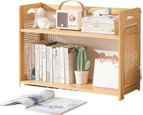 Bamboo Storage Rack 50/70cm Length with Door, Floor Standing Storage Cabinet Integrated Multi-Tier Combination Rattan Side Panel Design Bookshelf Display Modern Simple Style Living Room Home B