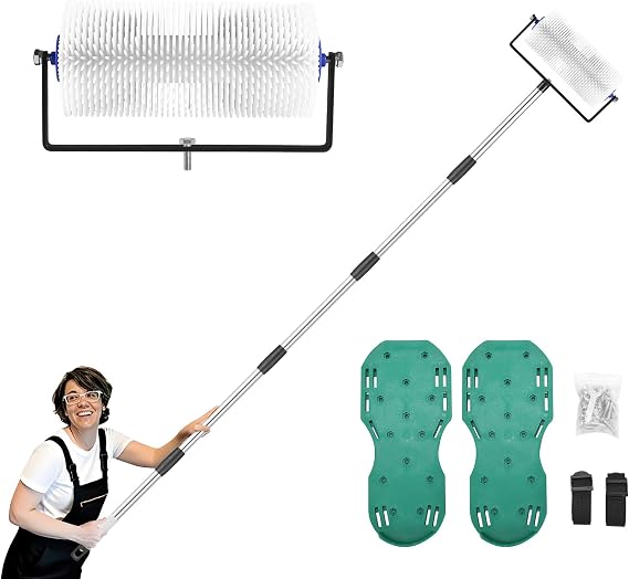 Spike Roller for Self Leveling Cement, 77'' Extension Pole with Spike Shoes | 9 " Spiked Screed Roller with 77 " Extension Pole Self Leveling Concrete Kit with Spike Shoes for Cement and Epoxy Flooring