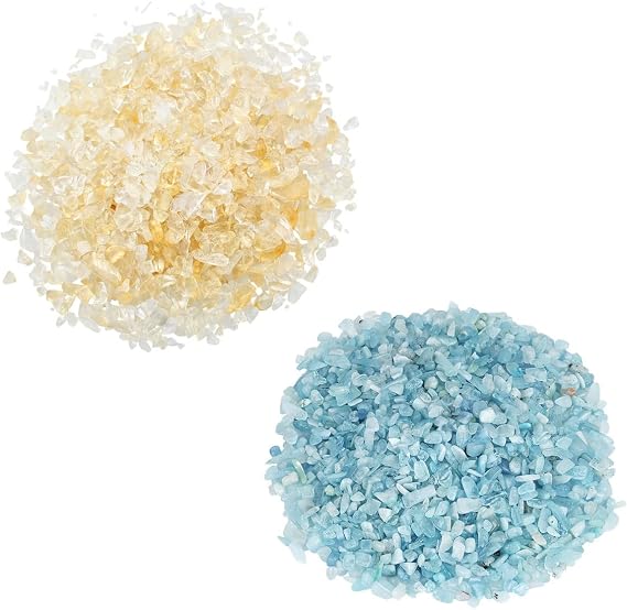 SUNYIK Pack of 2 Citrine/Aquamarine Tumbled Chips Stone Crushed Crystals