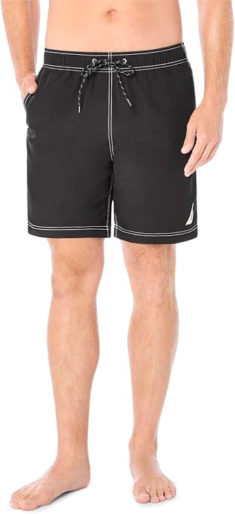Nautica Men's Solid Quick Dry Classic Logo Swim-Trunk