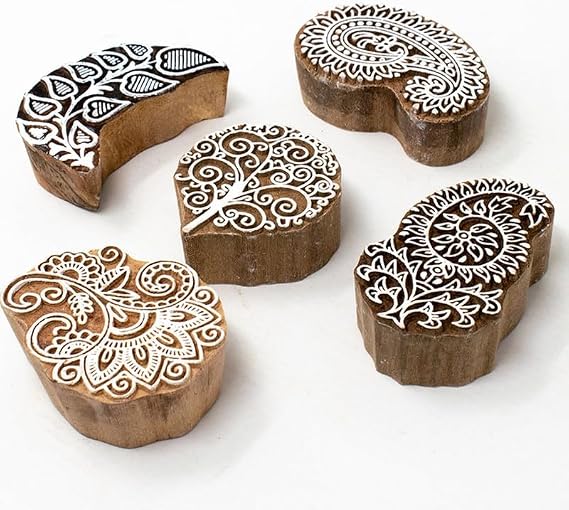 Wooden Stamps for Block Printing - Floral Wooden Stamps for Card Making Scrapbooking and Crafts | Set of 5 | Hashcart