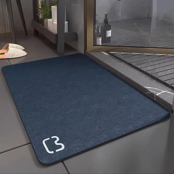 Diatomite Stone Absorbent Bath Mat, Rectangle Bathroom Mats Non Slip Washable, Large Quick Dry Non Slip Shower Mats, Machine Washable, Wet Room Shower Mat(Blue,45x70cm)