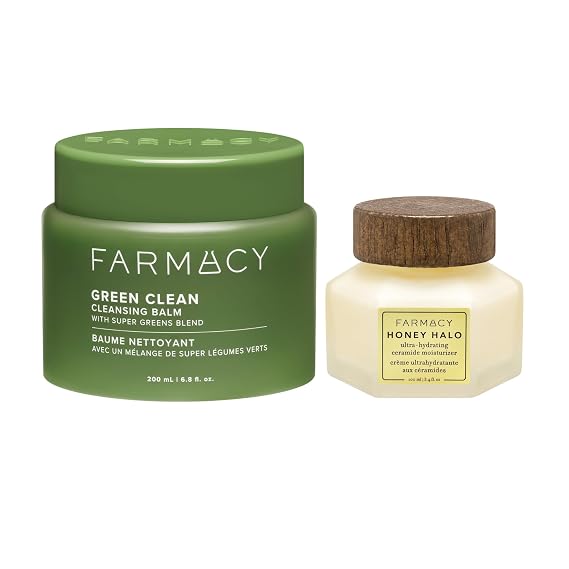 Farmacy Double Cleanse & Deep Hydration Duo - Honey Vanilla Cleansing Balm + Honey Halo Ceramide Moisturizer for Makeup Removal, Barrier Support & Dewy Skin