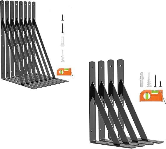 LuckIn 12-Pack Heavy Duty Shelf Bracket, 14 Inch Wall Shelf Brackets with 90 Degree Triangle, 250 LBS Max Load, Mounting Hardware Included, Black