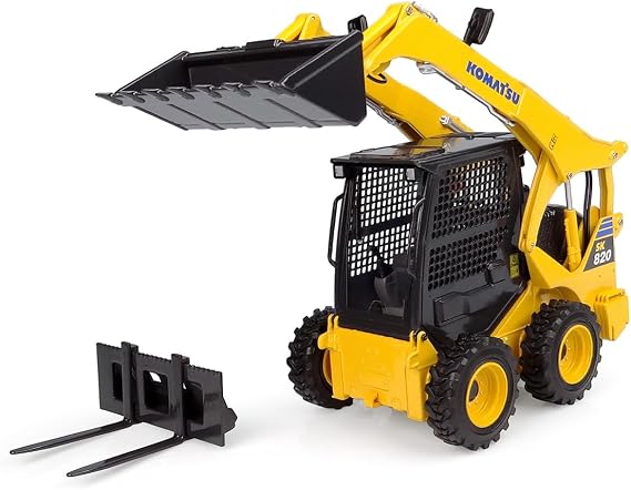 Universal Hobbies Komatsu SK820 Skid Steer Loader with 2 implements Fork and Bucket, 1:25 Scale Diecast Construction Model, Collectible Replica UH8177