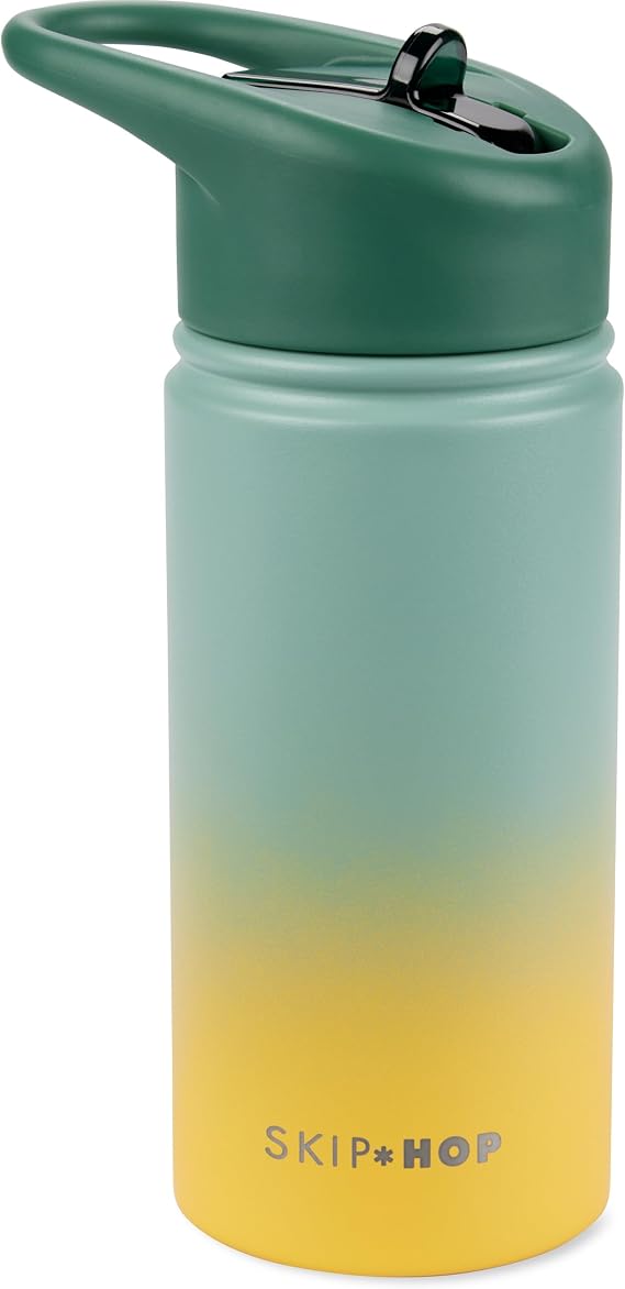 Skip Hop Yalıtımlı Paslanmaz Çelik Çocuk Su Şişesi, Pipetli Su Şişesi, 430 ml Tutar. BPA İçermez, Wander Ombré Yeşil