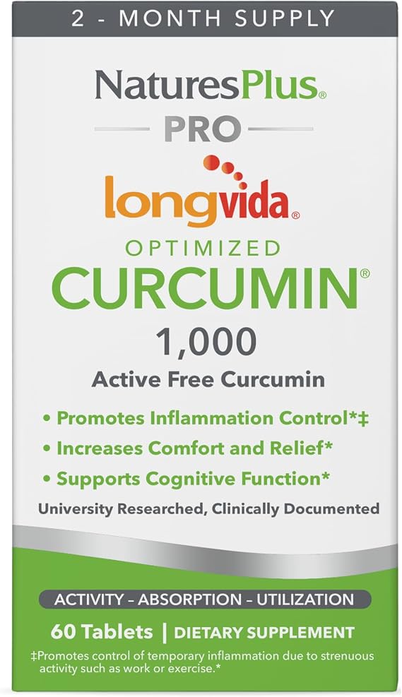 NaturesPlus PRO Longvida Curcumin 1000 mg - 60 Tablets - Promotes Healthy Free Radical Protection - Non-GMO, Vegan & Gluten Free - 60 Servings