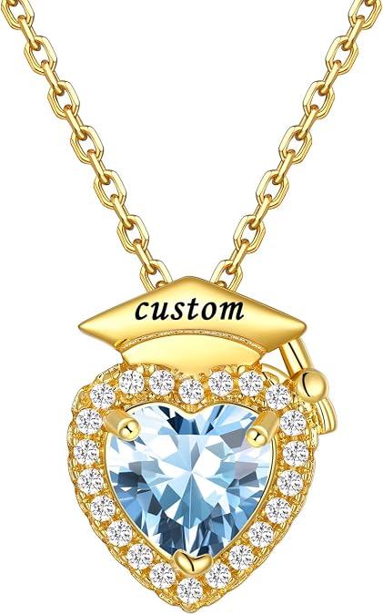 Silvora Graduation Necklace 2025 Bachelor Cap Necklaces Heart Birthstone Pendant College High School Graduation Jewelry Gifts for Women