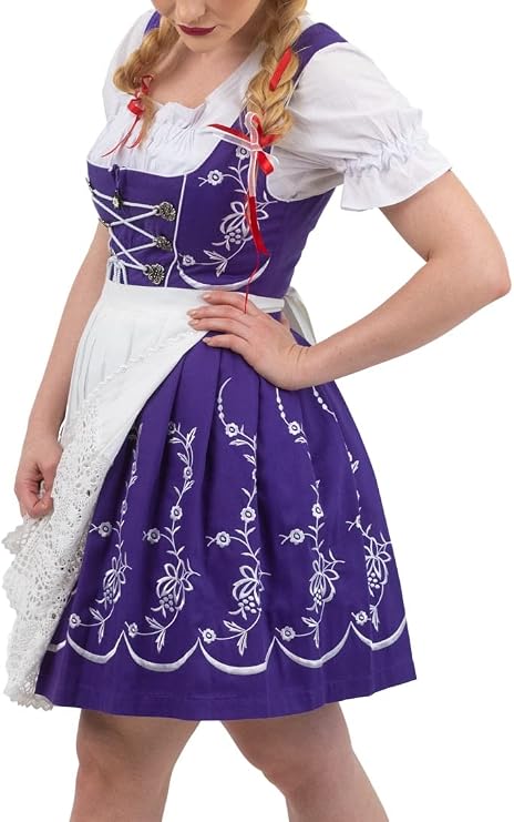 Women's Short Purple Dirndl Dress Set 3-Piece Oktoberfest Outfit