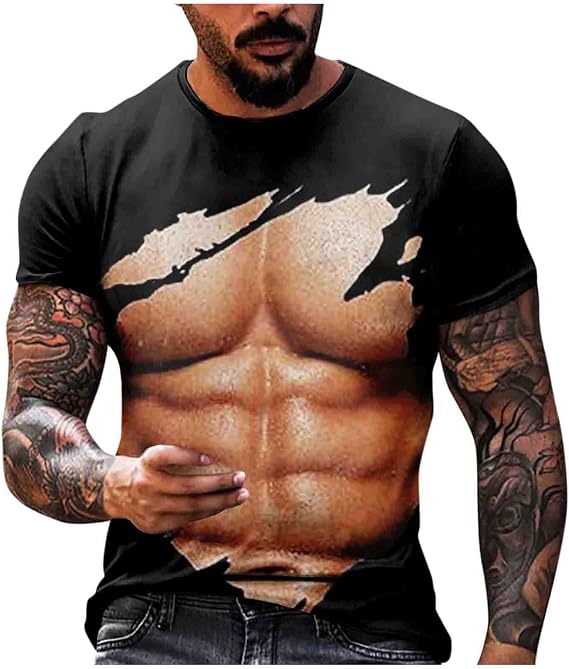 Men's Shirts Graphic Tees Pattern Printed Short Sleeve Novelty Muscle T-Shirts Casual Crewneck Tee Top Shirt, M-5XL
