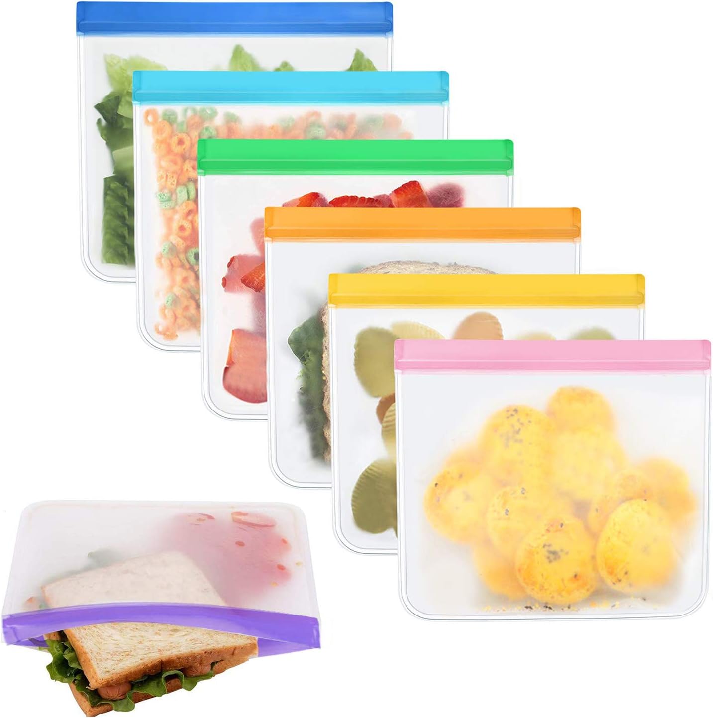 Mlife Reusable Food Storage Bag Set -Liquid Sandwich Snack Bacon Fruit Bags,Freezer Airtight Seal,Ideal for Preserving | FDA & BPA Approved | Ziplock Leakproof | 7 Packs