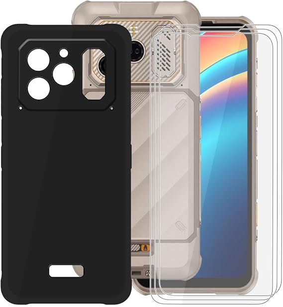 for Ulefone RugOne Xever 8 (6.00") Phone Case with 3 x Tempered Glass Screen Protector, Black Soft TPU Shockproof Shell, Ultra-Thin Anti-Scratch Back Cover for - Black