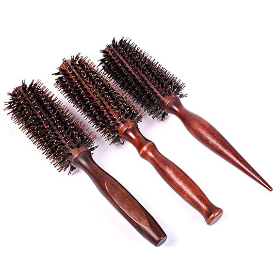 3-in-1 Premium Brush Set for Women & Men: Natural Boar Bristle Round Hair Brush, Nylon Pin Styling Brush, Wooden Comb for Drying, Curling, and Styling Hair