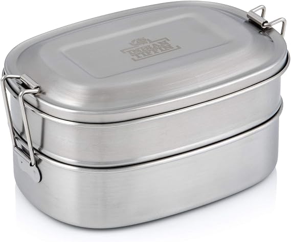 Stainless Steel Indian Tiffin Double-Layer Rectangular Lunchbox by Indian-Tiffin