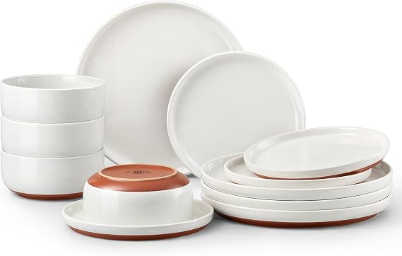Homikit 12-Piece Dinner Stoneware Set Service for 4 People, Creamy White