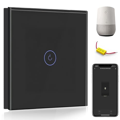 BSEED WiFi Touch Switch Black,1 Gang 1 Way Smart Light Switch Compatible with Alexa and Google Home,with Smart Life Remote Control(No Hub Required)-No Need Neutral Wire