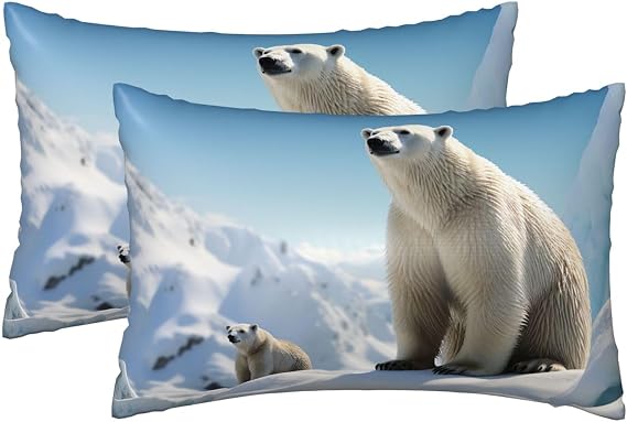 Polar Bear Penguin Satin Pillowcase for Hair & Skin Silk Pillow Cases Standard Size 20"X 30" with Hidden Zipper Soft Breathable Ultra Smooth Cooling Pillow Covers for Sleeping
