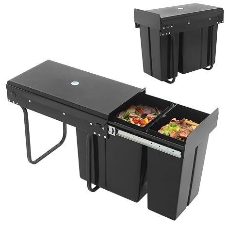 Pull Out Under Cabinet Trash Can, Pull Out Trash Cans, 10L + 20L Kitchen Cabinet Garbage Can, Pull-Out Kitchen Bin (Black)