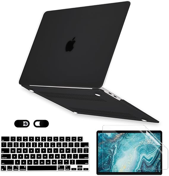 Case for MacBook Air 15-inch M5 M4 M3 M2 A3448 A3241 A3114 A2941 2026-2023 Release with Touch ID, 5 in 1 Transparent Plastic Hard Shell&Keyboard Cover&Screen Protector&Webcam Cover, Crystal Black