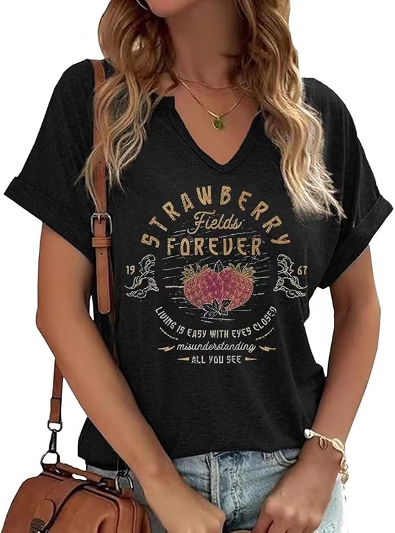 Vintage Rock Band T Shirt for Women Fashion Musical Tees Casual Sexy Notched V-Neck T Shirts Country Music Short Sleeve Tees...