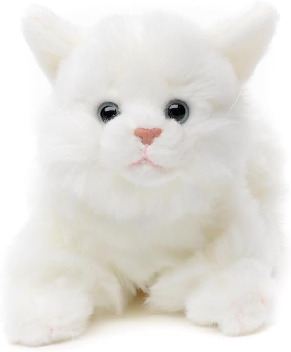 Uni-Toys - Cat white, lying down - 20 cm (length) - plush kitten - plush toy, cuddly toy