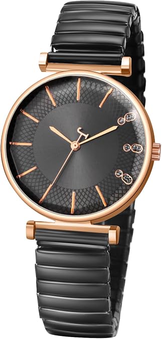 OIDEA Women's Elastic Strap Watches: Simple Large Face Big Numerals Analog Quartz Easy Reader Watches for Women White Stainless Steel Stretch Band Ladies Wratch