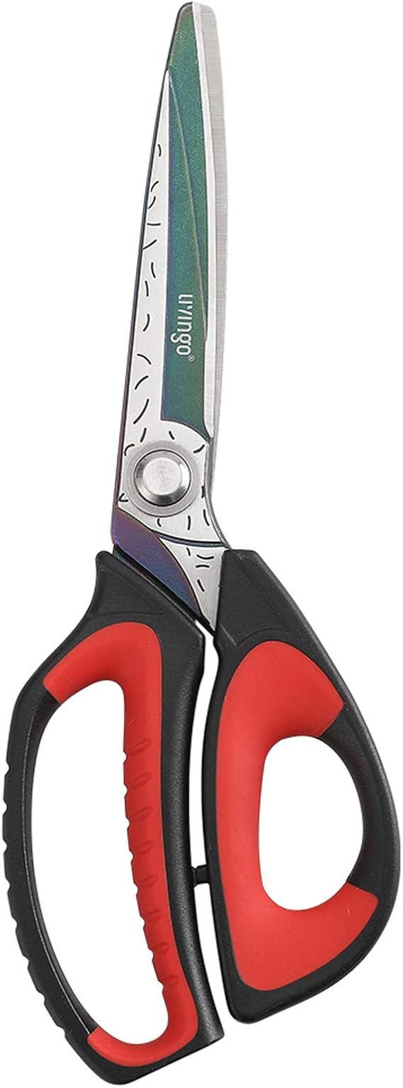 LIVINGO 10" Heavy Duty Multipurpose Shears for Shop & Garden (Red/Black) | Forged stainless steel with titanium coating. Cuts fabric, cardboard, pruning branches, household materials, Rust-resistant