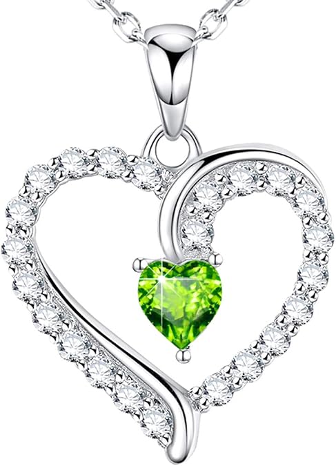 Dorella August Birthstone Peridot Necklace for Mom Christmas Birthday Gifts Wife Sterling Silver Love Hearts Pendant Necklace for Her
