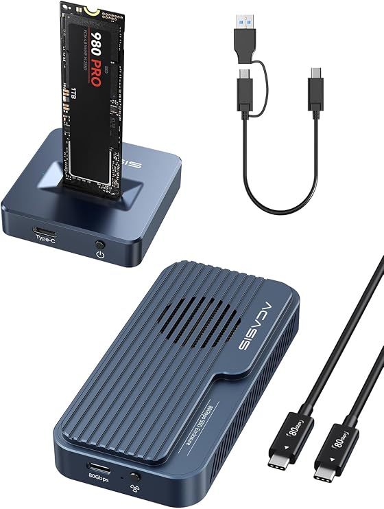 ACASIS 80Gbps M.2 NVMe SSD Enclosure & 10Gbps NVME SSD Reader Adapter, Aluminium Alloy Housing Fast Heat Dissipation, NVME to USB Docking Station
