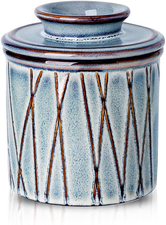 HVH Ceramic Butter Crock, French Butter Dish with Lid for Countertop, Butter Crock with Water, Butter Keeper for Counter, Butter Holder for Soft Butter (Wabi sabi)