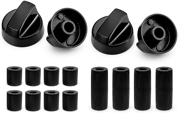 4 Pack Universal Cooker Knobs, Replacement Gas Hob Knobs with 12 Adapters, Heat Resistant Black Control Knobs, Round Universal Knobs for Oven Stove Electric Cooktop Kitchen Appliance (Black)