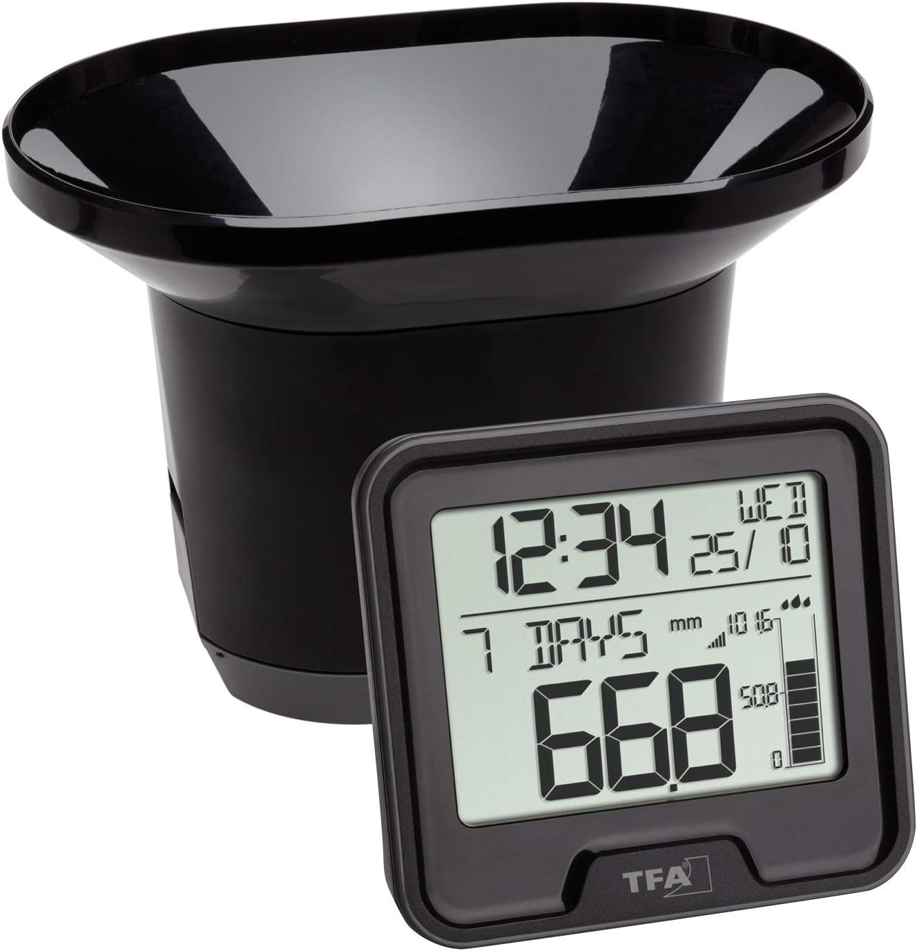 TFA Dostmann Wireless rain gauge Drop, 47.3005.01, monitoring of rainfall and indoor temperature, 365 days history, digital, black