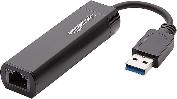 Amazon Basics USB 3.0 to 10/100/1000 Gigabit Ethernet Internet Adapter, Black, 1-Pack