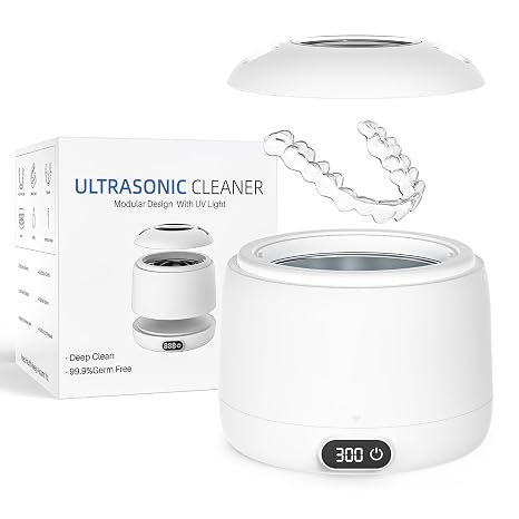 Upgraded Ultrasonic Retainer Cleaner Machine,45kHz Professional Dental Cleaning Pod with Digital Timer & 200ML Capacity,Deep Cleaning for Denture,Night Guard,Aligner,Toothbrush,Jewelry and More(White)