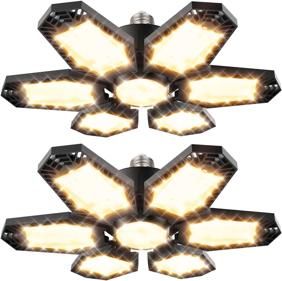 2 Pack LED 120W Warm Light Ceiling Fixtures - Basement Light, 3000K Deformable Garage & Shop LED Light Bulb for Workshop, Warehouse, Barn