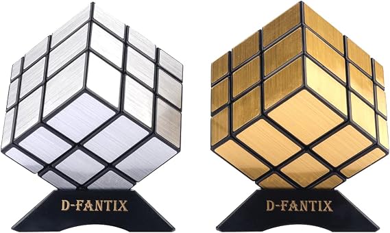 D-FantiX 2 Pack Gold & Silver Blocks Mirror Cube 3x3x3 with Display Stand