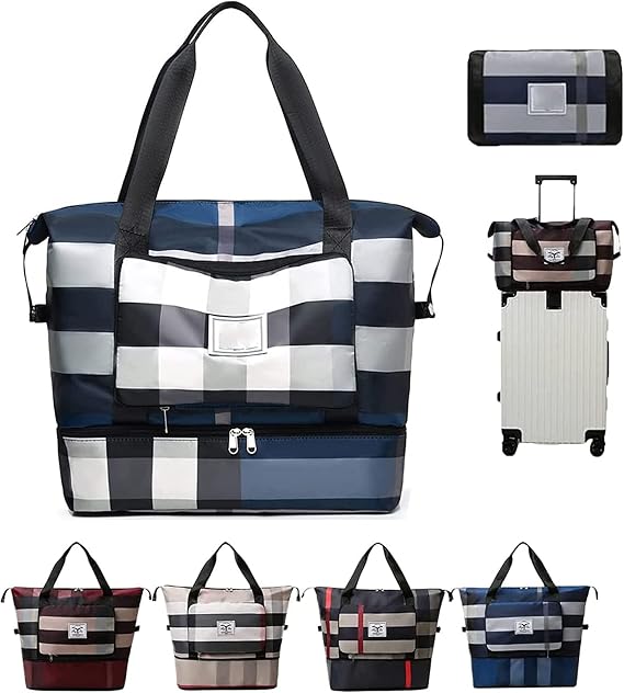 2022 New Foldable Dry/Wet Separation Travel Bag, Knowledee Lightweight Waterproof Foldable Travel Duffel Bag Large Capacity Expandable Folding Women's Sports Gym Tote for Sports, Camping (Blue)
