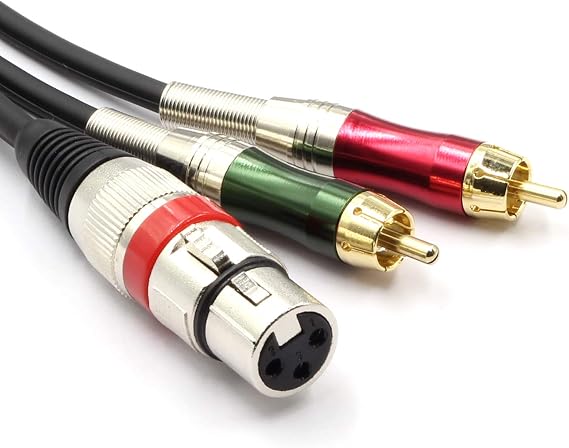 XLR Female to 2 x Phono RCA Plug Adapter Y Splitter Patch Cable, XLR Female 3 Pin to Dual RCA Male Plug Stereo Audio Cable Connector(1.5 M/5FT)