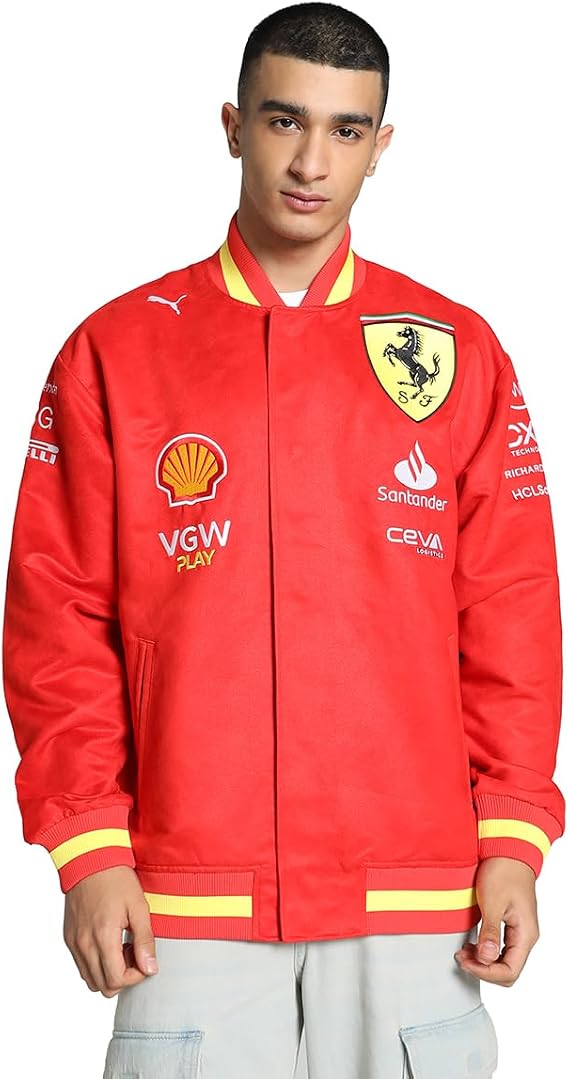 PUMA Scuderia Ferrari F1 Men's 2024 Team Varsity Jacket Burns Red - Size: X-Large
