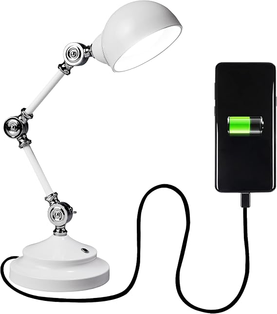 OttLite Revive LED Desk Lamp, White 3 Brightness Settings, Touch Activated Controls, Three Adjustable Knobs, USB Charging Port, ClearSun LED Technology